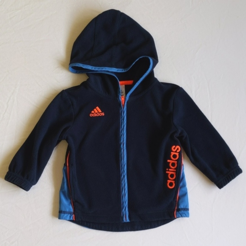 adidas blue fleece zip-up jacket with hood 12 months baby